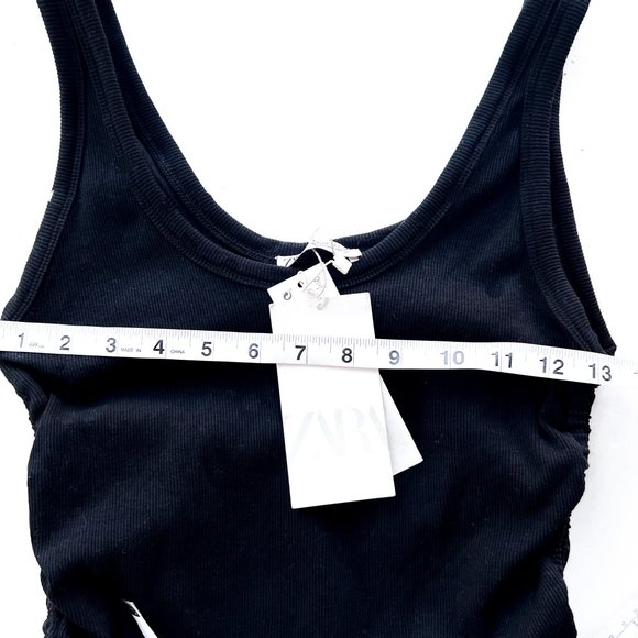 NWT zara black cinched top w/ribbed texture - Picture 4 of 4